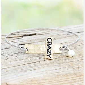 TWO-TONE CRAZY CROSS CHARM BANGLE Bracelet Silver